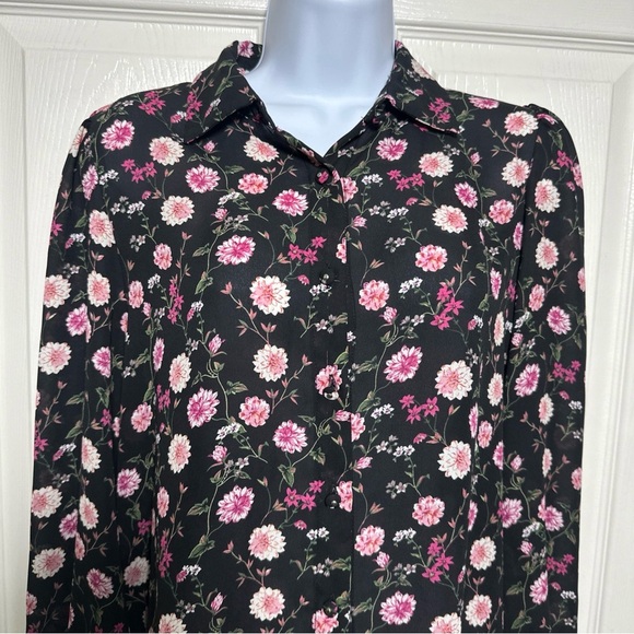 Elie Tahari Womens Size Small Black Floral Blouse Button Front Top Office Work - Picture 4 of 13